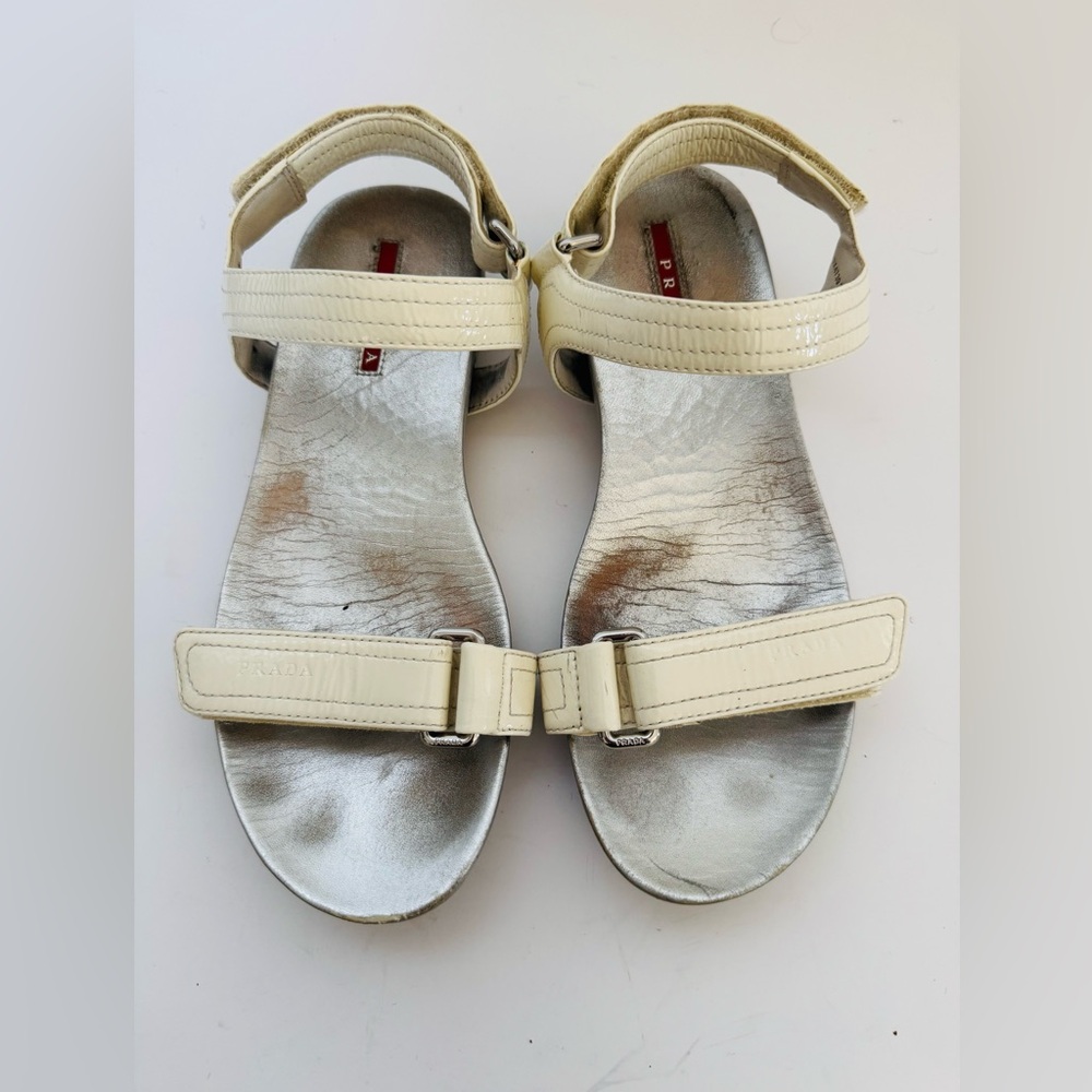Vintage Prada Women’s Sandals White Leather Straps Adjustable Slingback Sz 38.5
